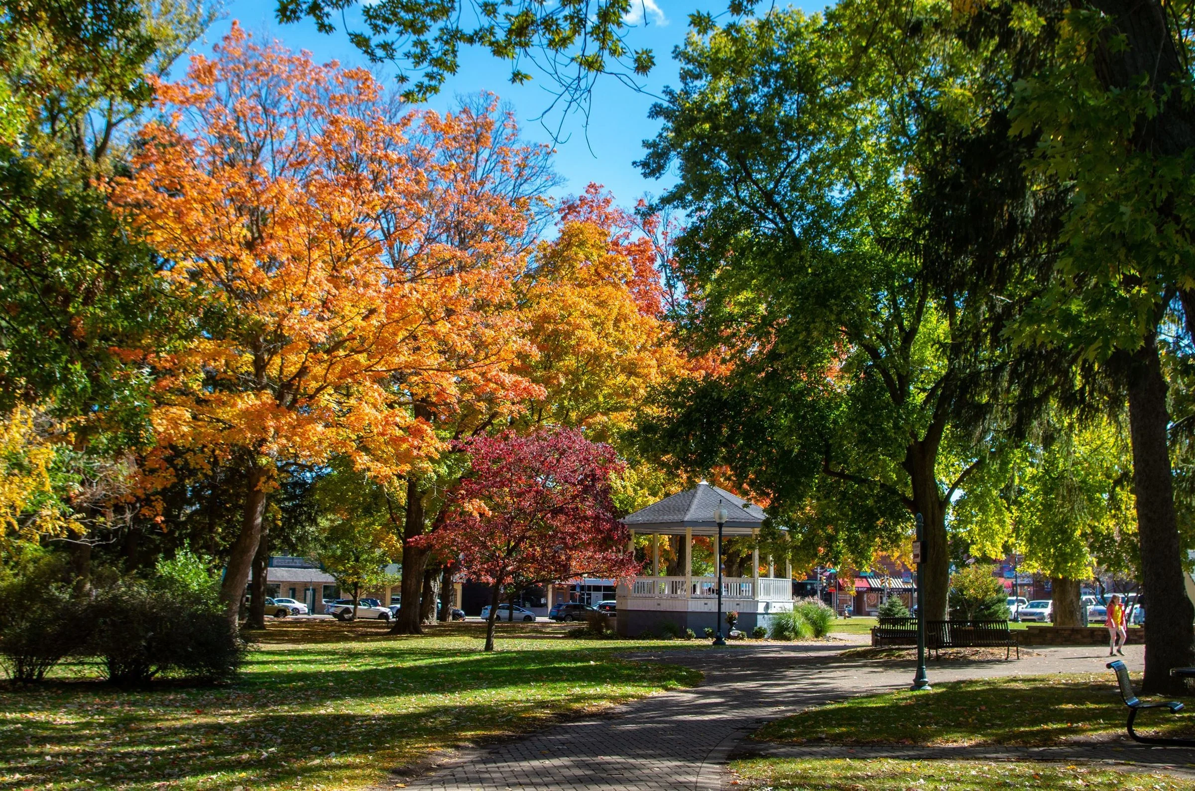 The gazebo in downtown Chesterton in autumn
